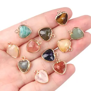11mm Mini Faceted Heart Stone Charm Healing Crystal Luxury Amethyst Labradorite Stone Faceted Heart Charm Pendants for Bracelet