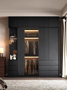 Black Wood Veneer Glass Morden Ardrobe Wardrobes Bedroom <strong>Closet</strong> Swing Door Wardrobe Bedroom Furniture - Product Image 4