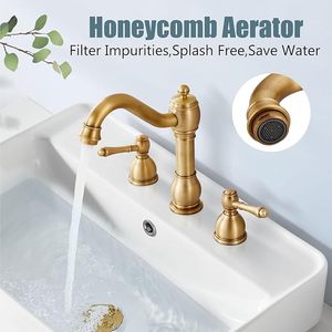 <span class=keywords><strong>Grifos</strong></span> de lavabo de latón antiguo de 8 pulgadas con doble maneta y 3 orificios para montaje en encimera - Product Image 2