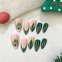 24 faux ongles à presser, forme amande, vert Noël, motif sapin, avec lime à ongles, vente en gros, dropshipping