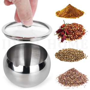 Pots à condiments brillants et polis pour servir le sucre, le poivre, le sel, les épices, bol à sucre en acier inoxydable avec couvercle et cuillère - Product Image 3