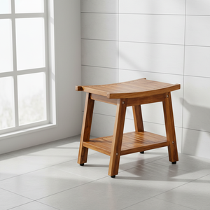 Tabouret de salle de bain moderne, durable et écologique, design peu encombrant, banc de douche en rotin et bois, multi-usage pour appartement - Product Image 6