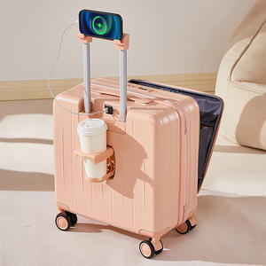 ABS PC Hard Side Boarding <span class=keywords><strong>Valise</strong></span> Poche avant pour ordinateur portable <span class=keywords><strong>avec</strong></span> <span class=keywords><strong>chargeur</strong></span> <span class=keywords><strong>USB</strong></span> et porte-gobelet Smart Multifunction Cabin Travel Bagages - Product Image 2