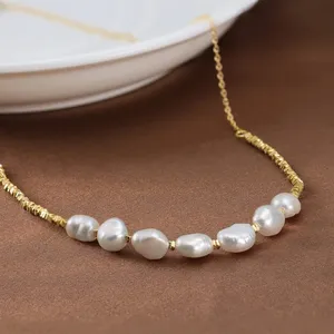 Collier pendentif en argent sterling 925 plaqué or 14 carats avec perle d'eau douce, chaîne à maillons en forme de cœur, résistant à l'eau, cadeau pour femme, vente en gros - Product Image 4
