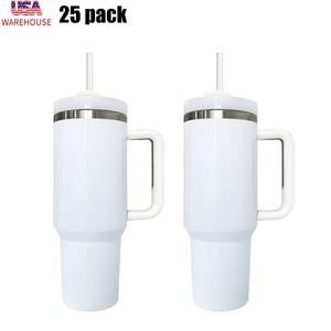 Gobelet isotherme sous vide blanc H2.0 brillant de 40 oz avec couvercle et paille, idéal pour la sublimation - Product Image 2