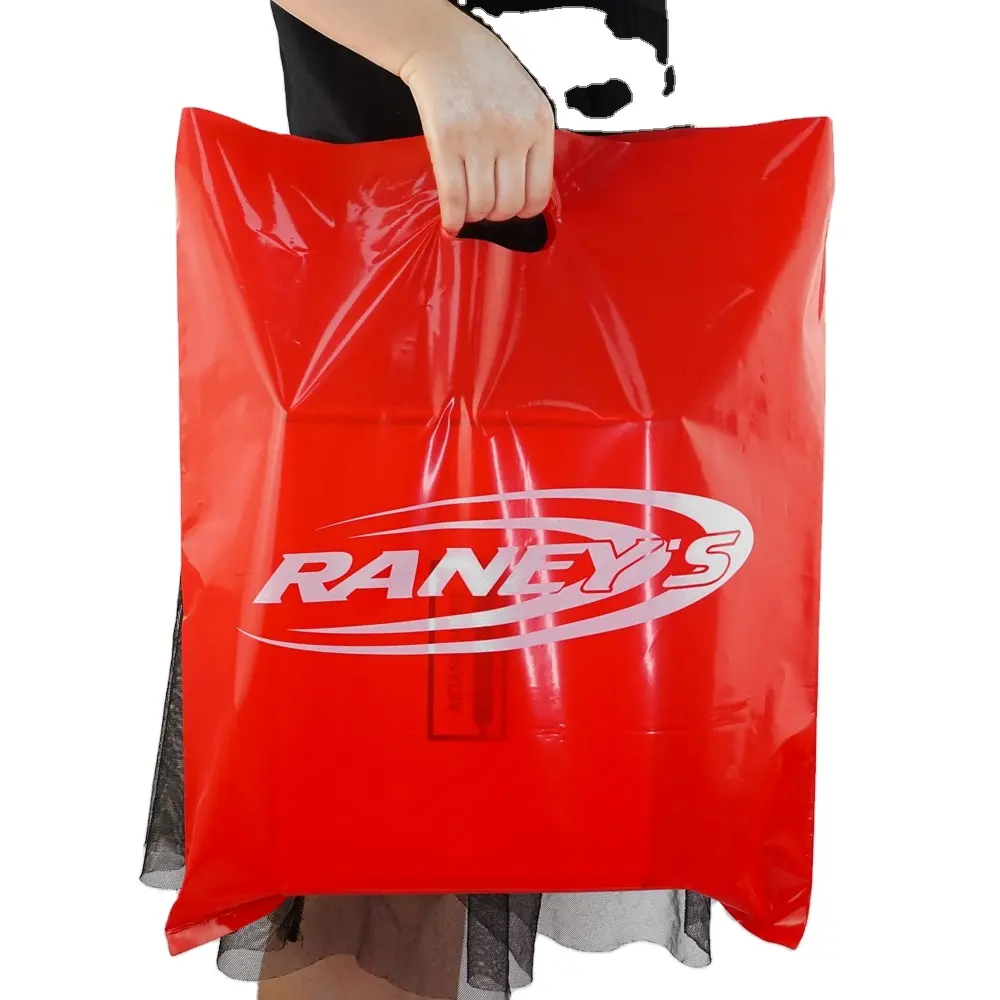 Bolsa de plástico para compras, bolsa de plástico troquelado con logotipo impreso personalizado, HDPE LDPE