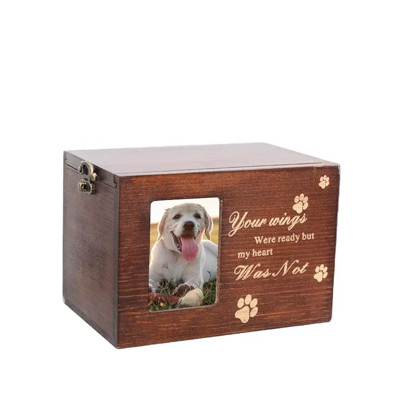 Cão funeral de madeira para animal, lembrança de animal do gato do cachorro cinerário, caixa para lembrança de cremação do animal de estimação