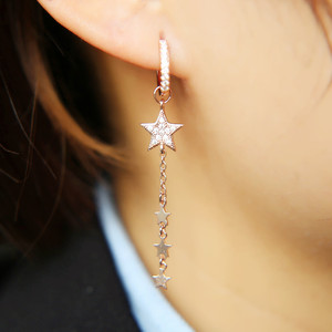 Unique Design Two Way Wear Put Take Out Star Dangle Charm Cz Mini <strong>Hoop</strong> Fashion <strong>Rose</strong> <strong>Gold</strong> Earring - Product Image 6