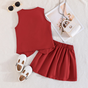 Abbigliamento Estivo per Bambine, Gilet Senza Maniche <span class=keywords><strong>con</strong></span> Scollo a <span class=keywords><strong>V</strong></span> e Bottoni, Gonna Plissettata, Nuovi Vestiti per Bambini all'Ingrosso - Product Image 3