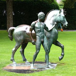 Moderne Stijl Beroemd Design Kunstwerk Kwaliteit Bronzen Naakt <span class=keywords><strong>Man</strong></span> En Paard Standbeeld - Product Image 2