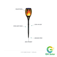 Lampe solaire torche étoile 96 LED 28LM blanc chaud pour décoration de jardin, allée et villa