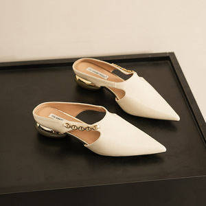 <b>Pointed</b> <b>Toe</b> <b>Mules</b> Genuine Leather Slip On Summer Fashion Trend Women's Shoes 3588 - Product Image 1