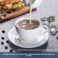 Service de vaisselle en céramique à bord côtelé blanc, assiettes et soucoupes pour la maison, les restaurants, les réceptions, les mariages et les repas quotidiens