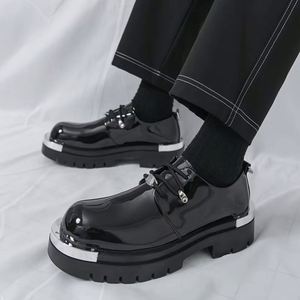 <b>Mens</b> Black <b>Platform</b> <b>Shoes</b> Casual Fashion Chunky Sneakers Classic Lace up Loafers With Metal Hardware for Daily Street Wear - Product Image 2