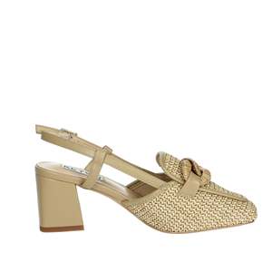 Sandalias de Tacón Donna Slingback de Keys, Modelo K-10630, Color Beige Avio, Parte Superior Tejida, Tacón Cuadrado, Zapatos de Mujer - Product Image 4