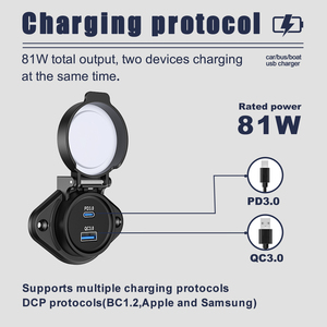 Nhà máy không thấm nước 81W kép cổng 12V 24V Xe Buýt USB Một QC3.0 36W Loại C PD 45W nhanh chóng sạc xe hơi ổ cắm - Product Image 4