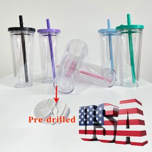 Custom LogoBulk 24 Oz Reusable Boba <b>Double</b> <b>Wall</b> Clear Insulated Bubble Tea Cup Plastic Snow Globe Tumbler With Bottom Hole - Product Image 1