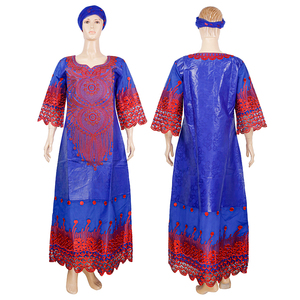 H & D Vêtements traditionnels nigérians Robes africaines pour femmes Broderie élégante <span class=keywords><strong>Bazin</strong></span> Maxi Robes <span class=keywords><strong>Boubou</strong></span> avec Turban pour mariage - Product Image 5