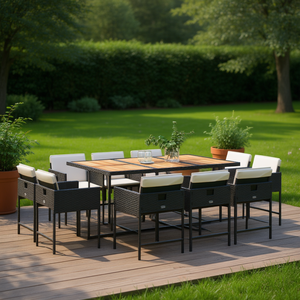 Set da Pranzo da Giardino per 10 Persone, Tavolo in Rattan e Teak con Struttura in Metallo, Resistente alle Intemperie, Design Contemporaneo - Product Image 2