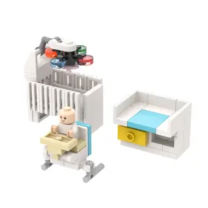 MOC4101城市婴儿室婴儿床婴儿餐椅换尿布桌婴儿床动作人物小雕像积木套装