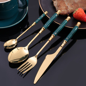 4pcs Ceramic Handle Stainless Steel Flatware Set Kitchen Utensil Spoon Knife Fork Gold Cutlery Sets for Wedding Home - Product Image 3