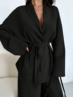 Nouvel ensemble décontracté automne-hiver - Robe femme col en V avec bretelles élégantes, taille ajustée et pantalon ample à manches longues