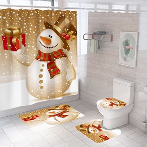 Cortina de Ducha de Poliéster con Diseño Navideño de Muñecos de Nieve y Renos Rojos, Impresión Digital Personalizada, Impermeable, Venta al Por Mayor 2 - Product Image 2