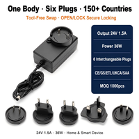 Adaptateur d'alimentation spécial pour appareils domestiques et intelligents, prise interchangeable 24V 1.5A 36W