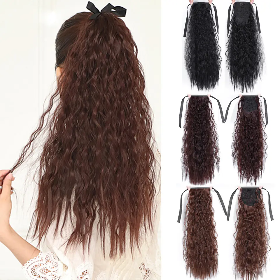 Tổng hợp dây rút đuôi ngựa 22 inch dài Ngô lượn sóng phần mở rộng tóc hairpieces chịu nhiệt Pony đuôi tóc