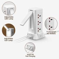 Torre de Enchufes Vertical Multifuncional con Lámpara de Escritorio LED, 36 Tomas Universales, 3 Puertos USB, Cable de Extensión con Enchufe Europeo de 2m