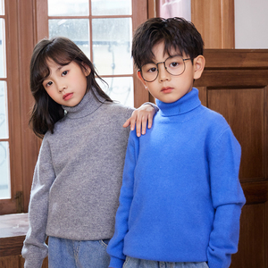 Vente en gros de chandails en pure laine pour enfants en automne et en hiver <span class=keywords><strong>pull</strong></span> à col haut pour garçons tricots épaissis pour filles bas haut - Product Image 2