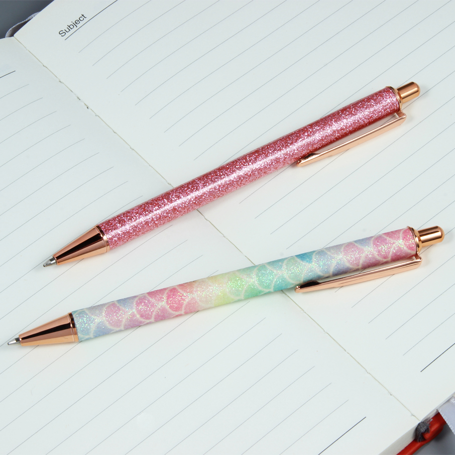 Set 4 Penne A Sfera Glitter In Oro Rosa - Metalliche Con Inchiostro Nero 1,0 Mm - Perfette Per Ufficio E Scuola - 3