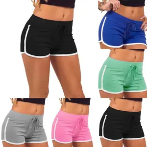 women summer custom shorts drawstring polyester casual ladies solid wholesale blank biker shorts for sale