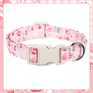 Collier pour chien et chat en polyester, durable, réglable, confortable, lavable, avec décoration florale, série rose, tailles S/T/L - Product Image 2