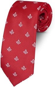 Cravate en soie rouge classique de haute qualité avec motif géométrique maçonnique blanc, tenue formelle, taille universelle, en vente - Product Image 2