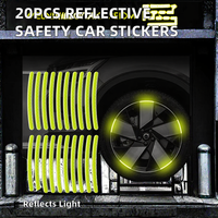 20 autocollants réfléchissants réutilisables en polyester/PVC pour jantes de voiture, bandes décoratives, avertissement de sécurité nocturne, anti-rayures, logo, garantie 1 an