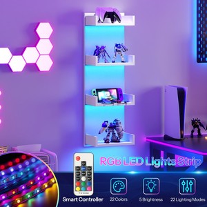 Modern <strong>Floating</strong> Wall <strong>Shelves</strong> with LED Light, White 4 Tier <strong>Floating</strong> <strong>Shelf</strong> Wall Mounted for Storage, <strong>Black</strong> Vertical Display Stand - Product Image 4