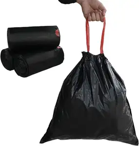 Heavy Duty Drawstring Trash Bags Plastic Medium Garbage Bags Trash Can Liners Unscented For Kitchen Bathroom Bedroom Office