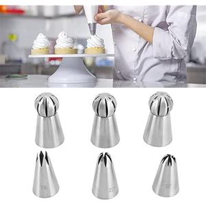 6-Piece Stainless Steel Piping Tip Set Russian Spherical Cake Decorating Tool Reusable Butter Piping Tips Baking Supplies - Product Image 1