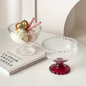 Gobelet à dessert <span class=keywords><strong>en</strong></span> <span class=keywords><strong>verre</strong></span> élégant à bord perlé de style vintage, sans BPA, de qualité alimentaire - Bol à crème glacée polyvalent pour les fêtes à domicile - Product Image 4