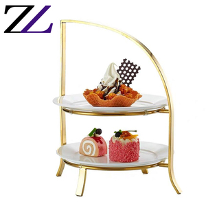 Restaurant Buffet Dessert Decoratieve Riser Keramiek Plaat Goud Kleurrijke Metal Cake 2 Tier Cupcake Stand Cupcake Display Trays - Product Image 1