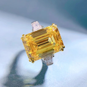 Europäischer und amerikanischer Stil S925 Silber High Carbon <span class=keywords><strong>Diamond</strong></span> 11*15mm gelber Ring für Frauen New Fine Jewelry