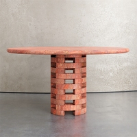 Meubles en marbre Table à texture béton Tables à manger rondes en travertin couleur argile rétro
