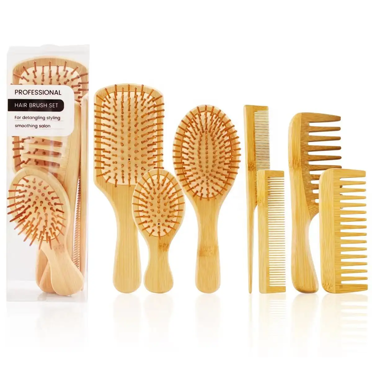 Escova de cabelo desembaraçadora personalizada para viagens, pente de bambu biodegradável com almofada de ar, escova de cabelo de madeira natural