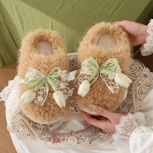 Xixitiao New Arrival Dames Elegante Tulp Indoor Warm Harig Voor <span class=keywords><strong>Slippers</strong></span> Gesloten Teen Eva Zool Zacht Pluche Huis Voor <span class=keywords><strong>Slippers</strong></span> Voor - Product Image 3
