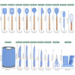 Lot de 23 ustensiles de <span class=keywords><strong>cuisine</strong></span> en silicone à manche en <span class=keywords><strong>bois</strong></span> de qualité alimentaire avec couteau pour la <span class=keywords><strong>cuisine</strong></span> domestique Gadgets de <span class=keywords><strong>cuisine</strong></span> - Product Image 2