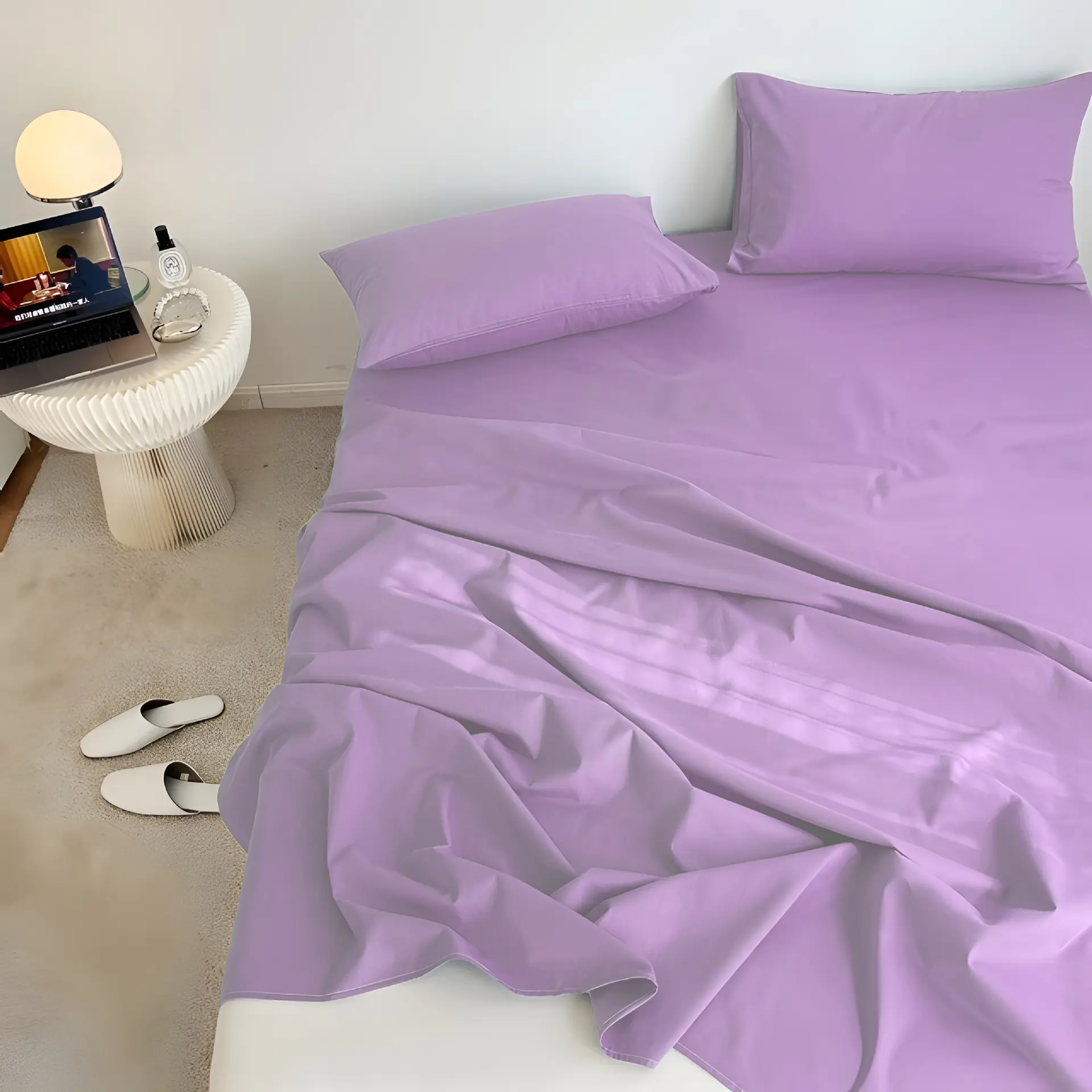 Lençol de cama de algodão extensível de cor lisa de algodão para cama plana