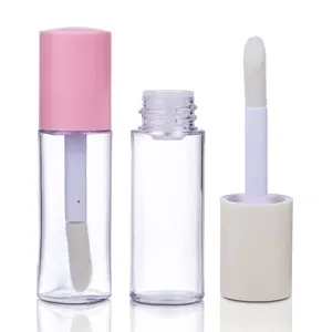 empty round lipstick container clear 10ml plastic lip gloss tube with pink white cap