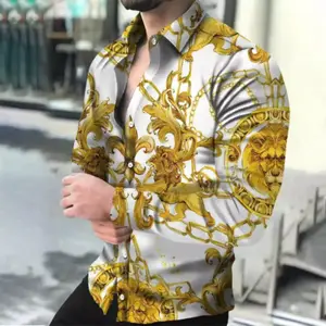 Toptan erkek özel 3D baskılı uzun kollu Hawaiian gömlek pamuk hissediyorum ile 100% Polyester örgü yaz plaj rahat tarzı