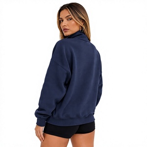 Sudadera de forro polar cálida para mujer, de corte holgado, con media cremallera y cuello alto, al por mayor - Product Image 4